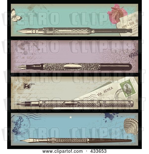 Vector Clip Art of Retro Digital Collage of Antique Ink Pen Banners