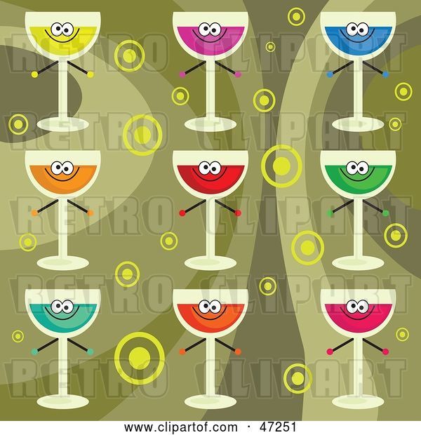 Vector Clip Art of Retro Digital Collage of Colorful Drinks on a Circle Background