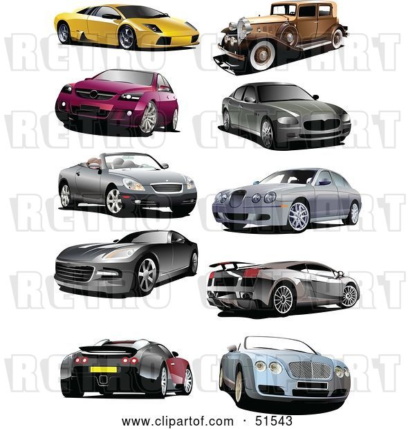 Vector Clip Art of Retro Digital Collage of Coupes,, and Sports Cars