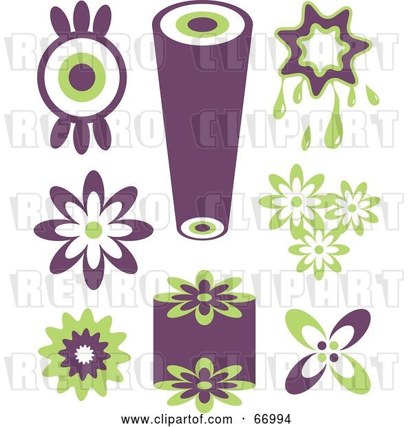 Vector Clip Art of Retro Digital Collage of Purple and Green Icons