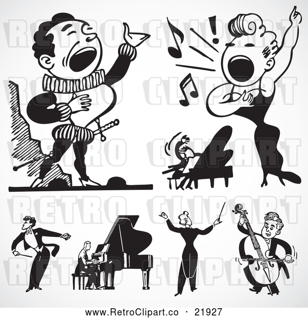 Vector Clip Art of Retro Digital Collage of Singers and Musicians