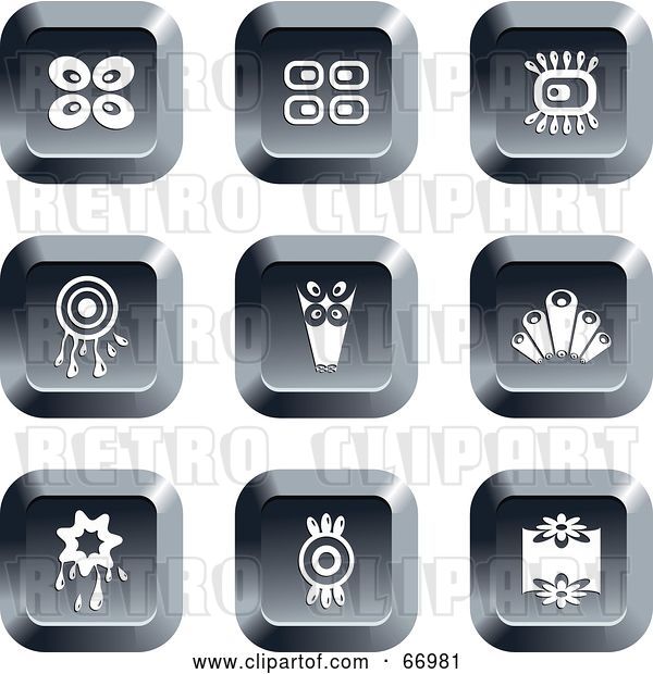 Vector Clip Art of Retro Digital Collage of Square Chrome Buttons