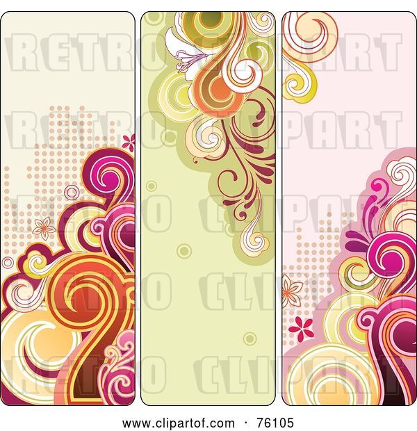 Vector Clip Art of Retro Digital Collage of Three Funky Swirly Halftone Vertical Banners