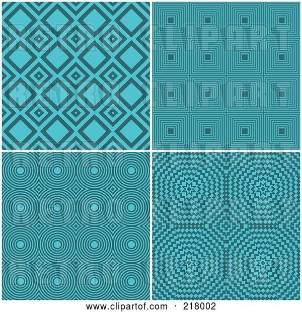 Vector Clip Art of Retro Digital Collage of Turquoise Diamond, Circle, Square and Burst Pattern Backgrounds