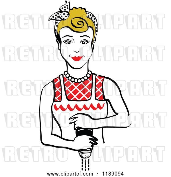 Vector Clip Art of Retro Dirty Blond Housewife or Maid Lady Grinding Fresh Pepper 2