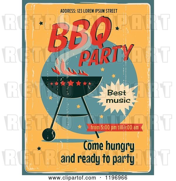 Vector Clip Art of Retro Distressed Bbq Party Poster with Sample Text