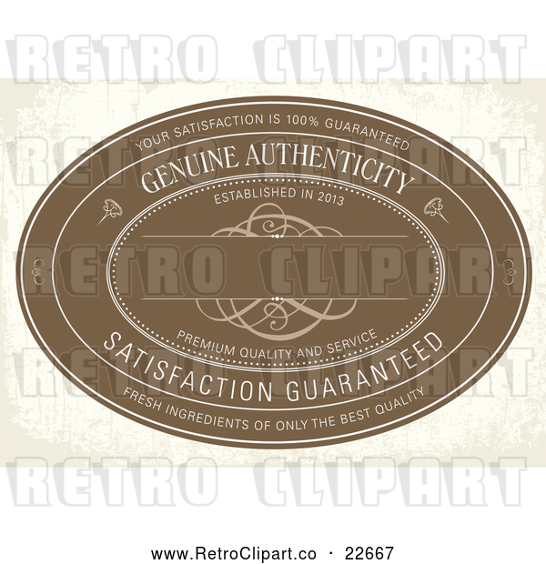 Vector Clip Art of Retro Distressed Brown Genuine Authenticity Label on Beige