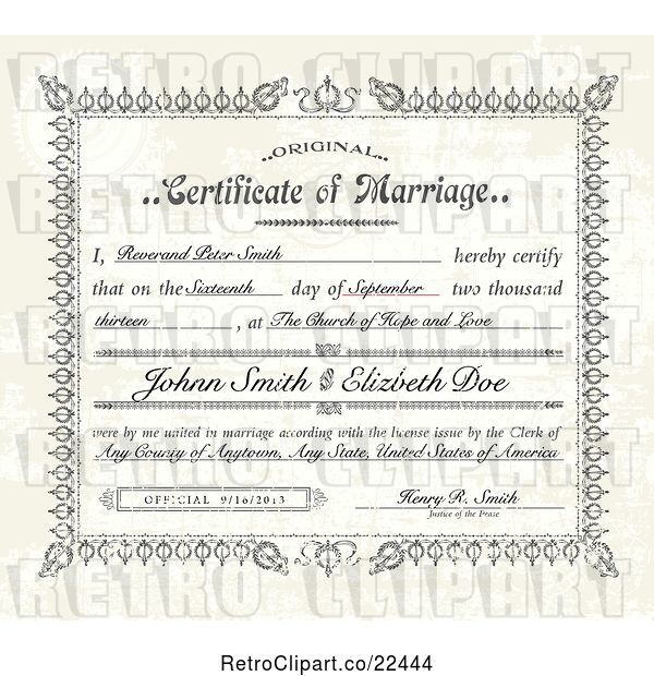 Vector Clip Art of Retro Distressed Certificate of Marriage and Sample Text