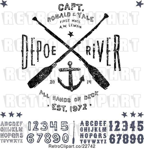 Vector Clip Art of Retro Distressed Navy Anchor and Paddle Designs with Letters and Numbers