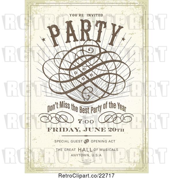 Vector Clip Art of Retro Distressed Party Poster with Sample Text