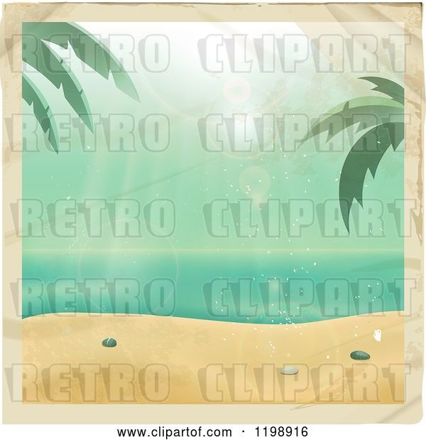 Vector Clip Art of Retro Distressed Photo of a Tropical Beach with Stains