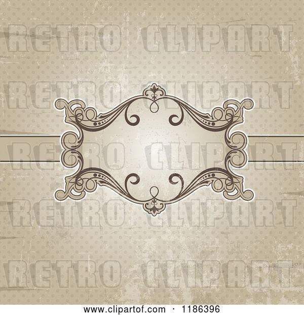 Vector Clip Art of Retro Distressed Sepia Polka Dot Background with an Ornate Frame