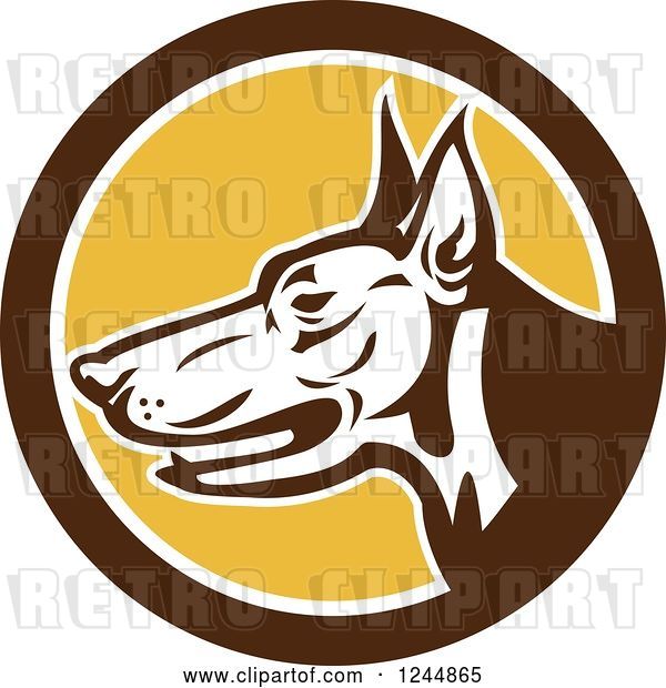 Vector Clip Art of Retro Doberman Dog Face in Profile in a Circle
