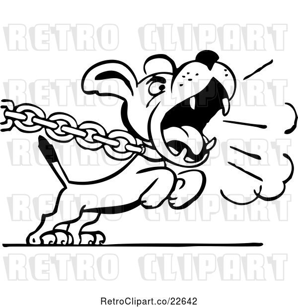 Vector Clip Art of Retro Dog Barking and Pulling on a Chain