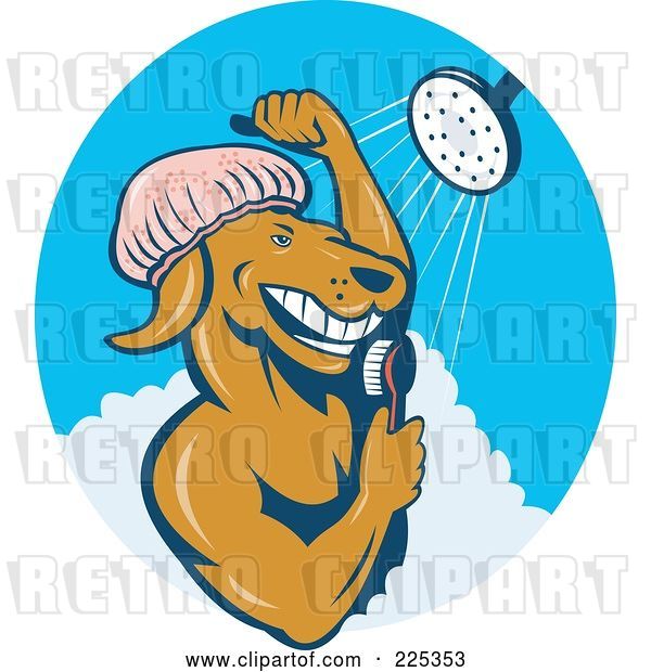Vector Clip Art of Retro Dog Showering Logo
