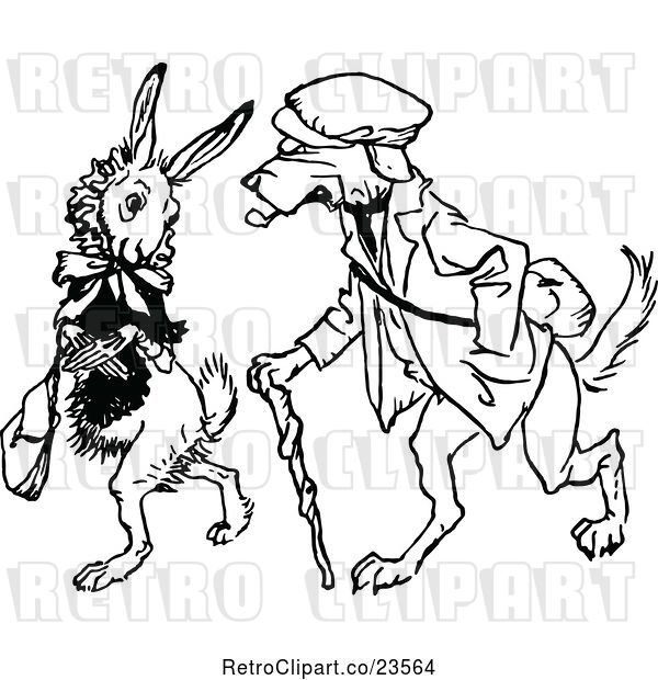Vector Clip Art of Retro Dog Walking with a Rabbit