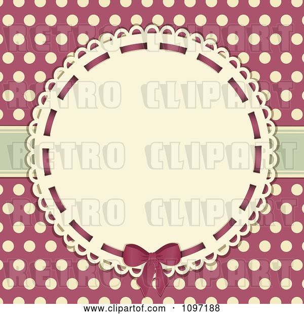 Vector Clip Art of Retro Doily Circular Frame on Pink and Beige Polka Dots