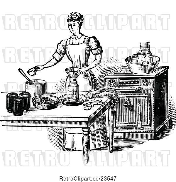 Vector Clip Art of Retro Domestic Housewife Canning