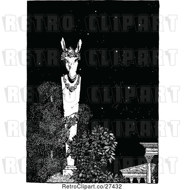 Vector Clip Art of Retro Donkey Garden Statue at Night