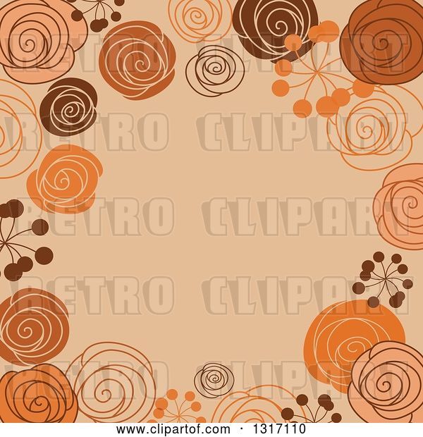 Vector Clip Art of Retro Doodled Brown Orange and Tan Background with Text Space