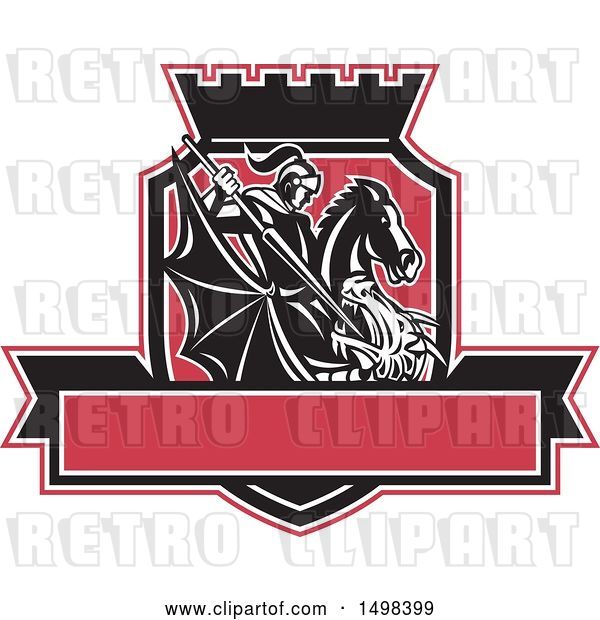 Vector Clip Art of Retro Dragon Slayer Knight, St George, with a Spear in a Shield with a Banner and Crown