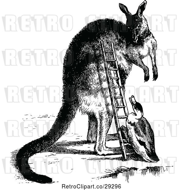 Vector Clip Art of Retro Duck Climing a Kangaroo Ladder