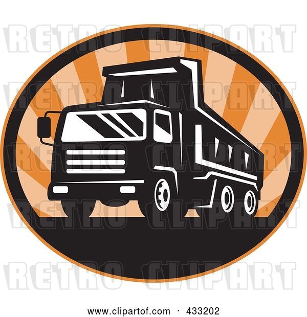 Vector Clip Art of Retro Dumptruck Logo with Orange Rays