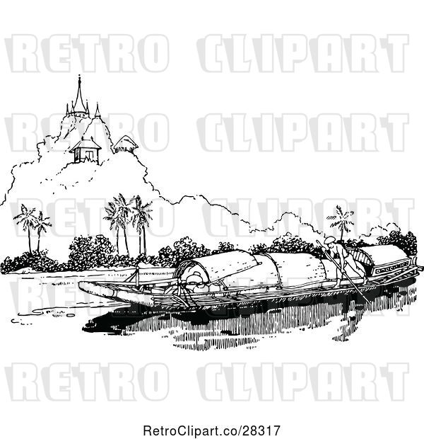 Vector Clip Art of Retro Eastern Canoe