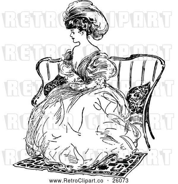 Vector Clip Art of Retro Elegant Lady Sitting