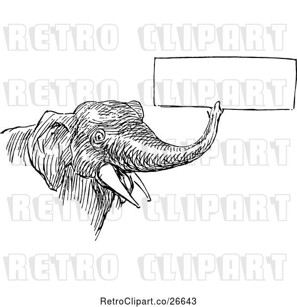 Vector Clip Art of Retro Elephant Holding a Sign with Its Trunk 2