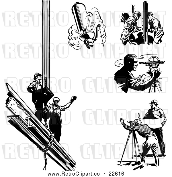 Vector Clip Art of Retro Engineers Surveyors and Construction Workers
