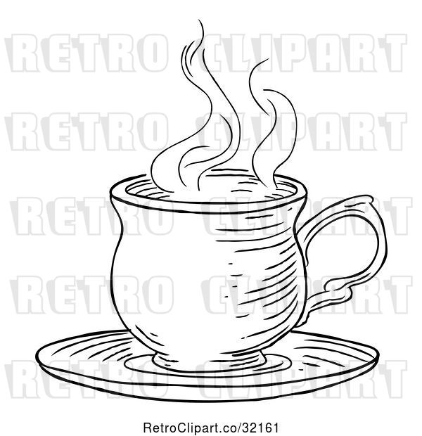Vector Clip Art of Retro Engraved Cup of Hot Tea or Coffee
