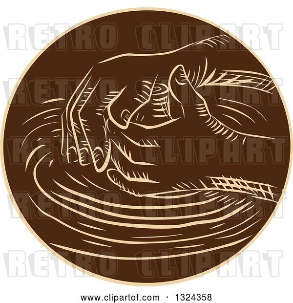Vector Clip Art of Retro Engraved or Sketched Hands Shaping Clay on a Pottery Wheel