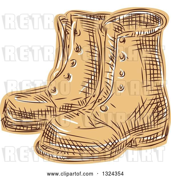 Vector Clip Art of Retro Engraved or Sketched Pair of Boots