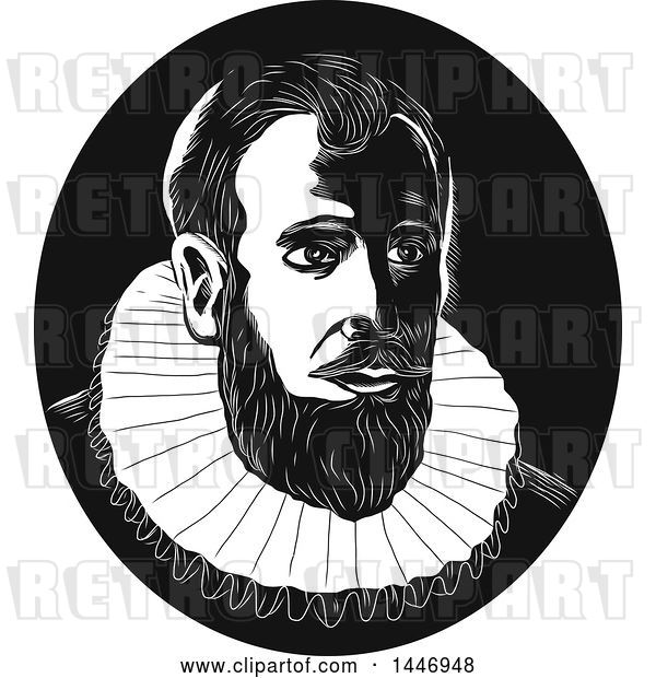 Vector Clip Art of Retro Engraved or Woodcut Styled Bust of Henry Hudson in