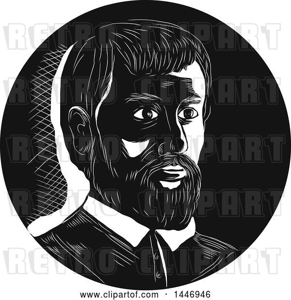 Vector Clip Art of Retro Engraved or Woodcut Styled Bust Portrait of Hernando De Soto, Spanish Explorer, in