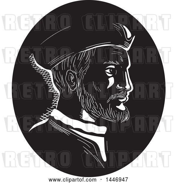 Vector Clip Art of Retro Engraved or Woodcut Styled Bust Portrait of Jacques Cartier, French Explorer, in