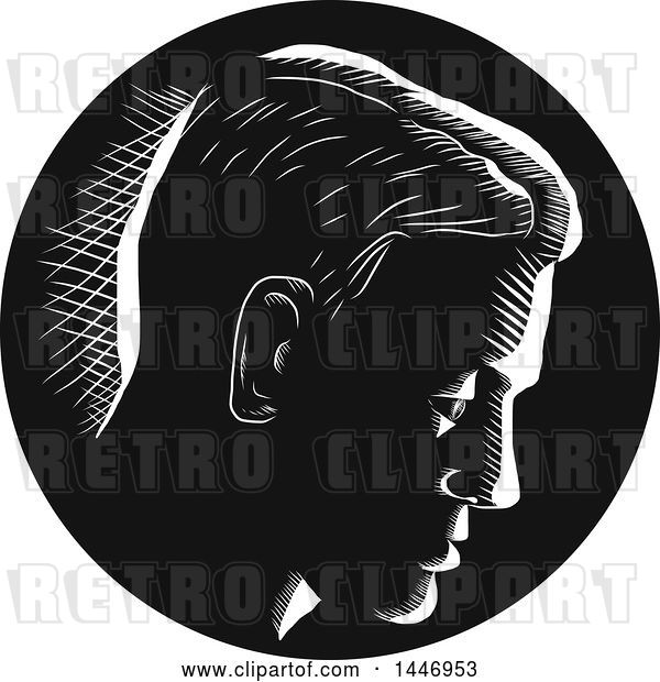 Vector Clip Art of Retro Engraved or Woodcut Styled Pensive Guy Thinking, in Profile and in
