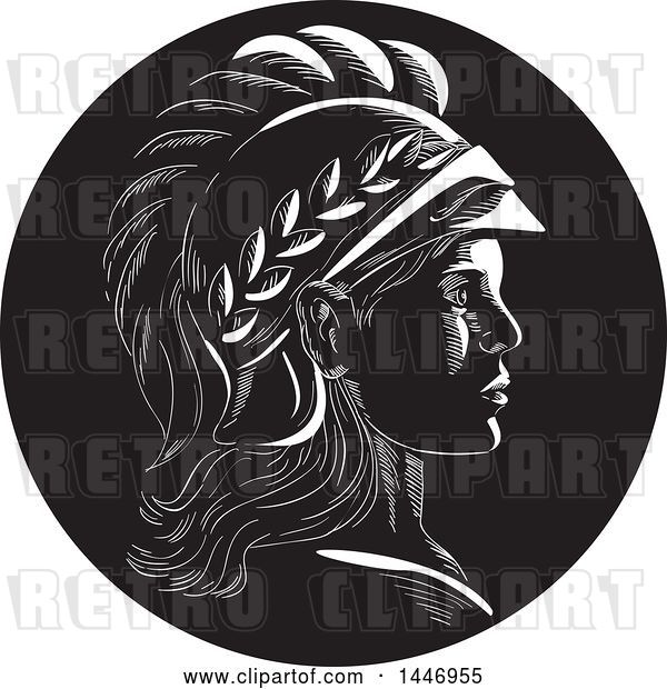 Vector Clip Art of Retro Engraved or Woodcut Styled Profile Bust of Minerva or Menrva, the Roman Goddess of Wisdom, in