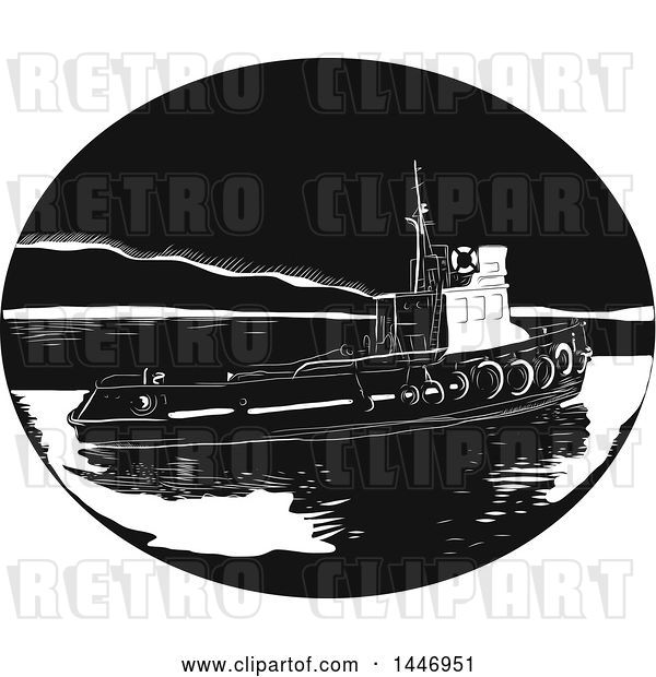 Vector Clip Art of Retro Engraved or Woodcut Styled River Tugboat in