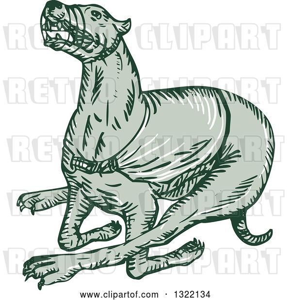 Vector Clip Art of Retro Engraved Running Greyhound Dog