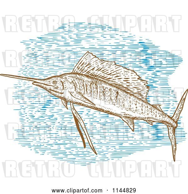 Vector Clip Art of Retro Engraved Sailfish 2