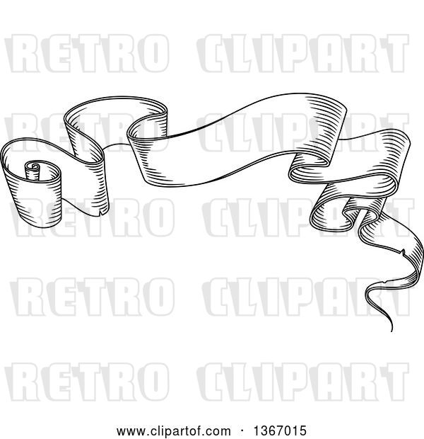 Vector Clip Art of Retro Engraved Styled Blank Ribbon Banner