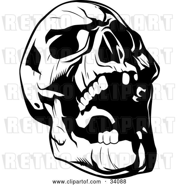 Vector Clip Art of Retro Evil Skull Tilting Its Head Back and Laughing
