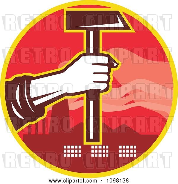 Vector Clip Art of Retro Factory Laborer Hand Holding out a Hammer