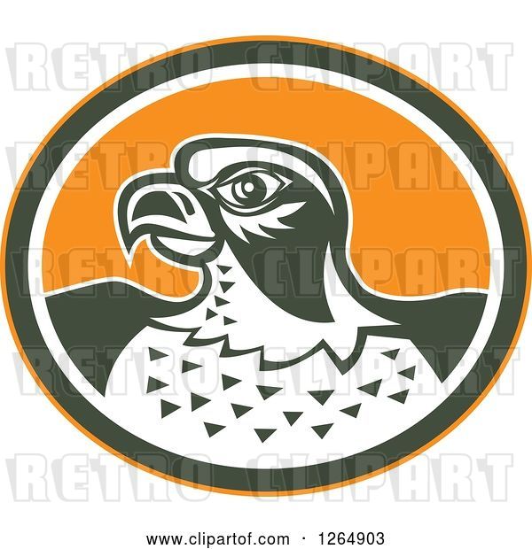 Vector Clip Art of Retro Falcon Head in an Orange Green and White Oval