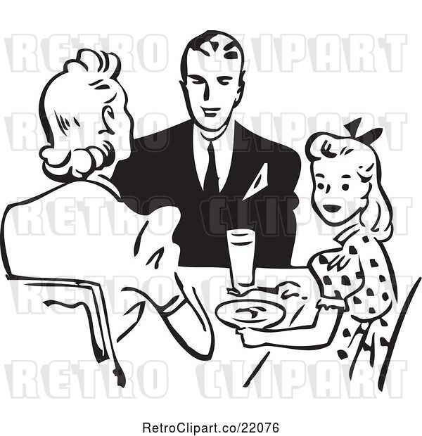 Vector Clip Art of Retro Family Eating at a Table
