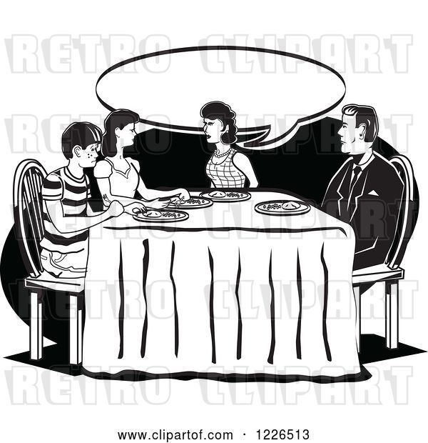 Vector Clip Art of Retro Family Talking at the Dinner Table in