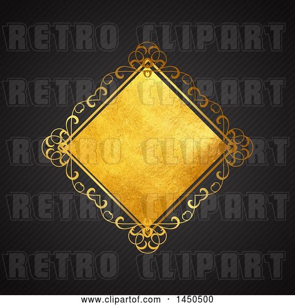 Vector Clip Art of Retro Fancy Golden Diamond Frame over a Black Background