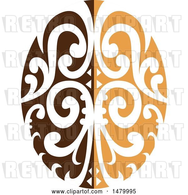 Vector Clip Art of Retro Fancy Two Toned Brown Coffee Bean with a Maori Motiff